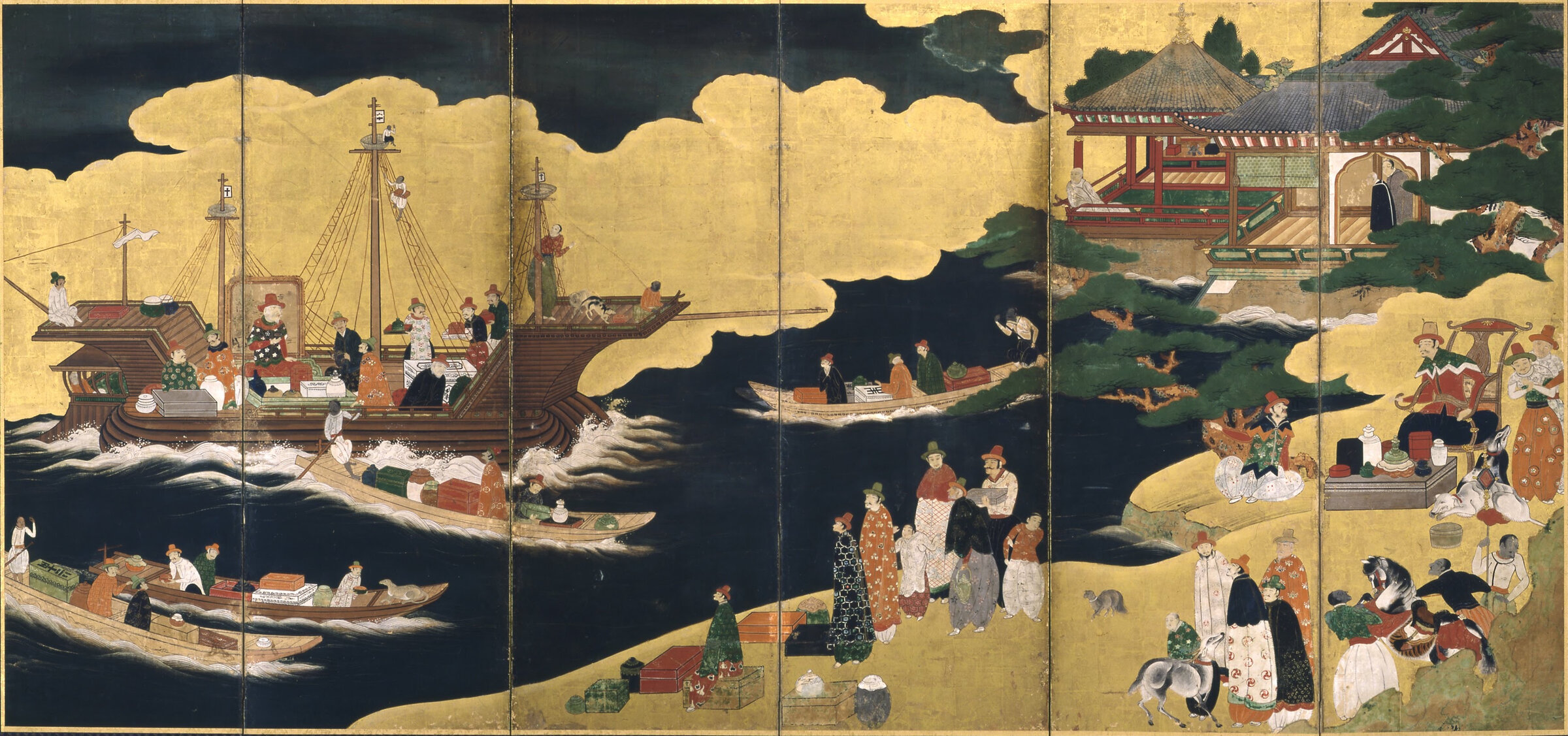 Arrival of a Portuguese ship, right-hand folding screen