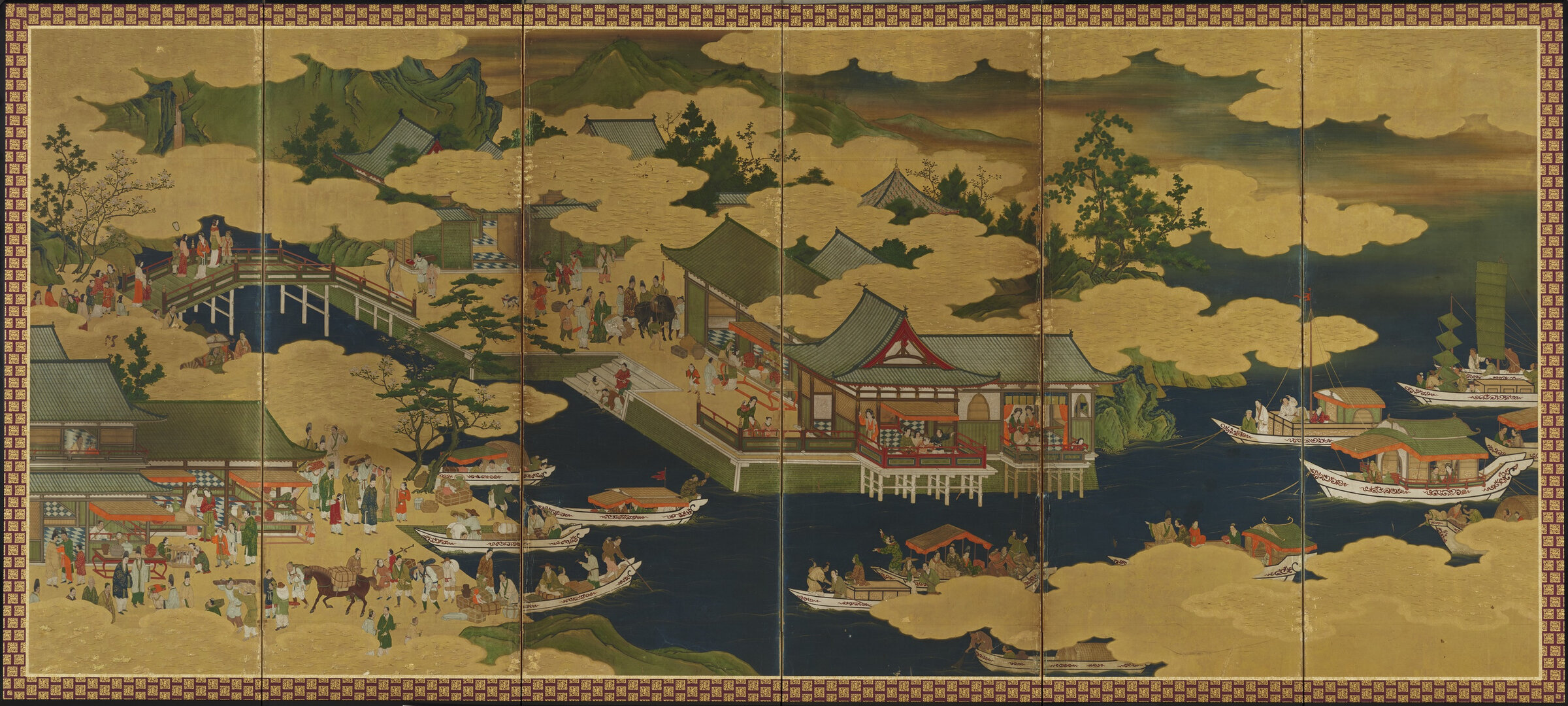 Nanban Ship Suruga Port, right-hand folding screen