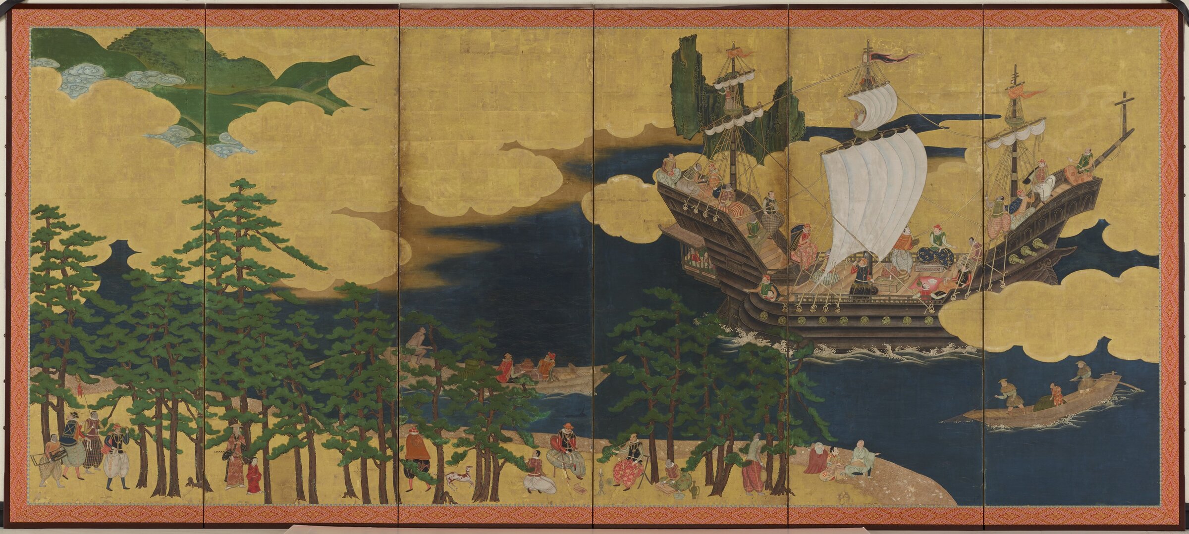Nanban byōbu attributed to Kanō Takanobu, right-hand screen