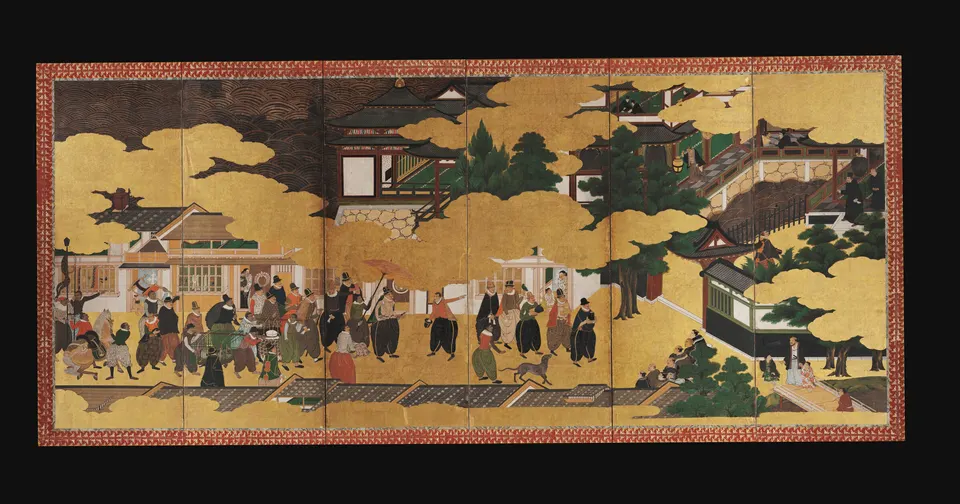 Nanban byōbu attributed to Kanō Dōmi, left-hand screen