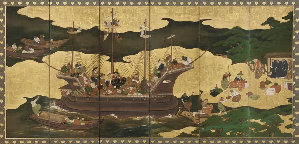 Southern Barbarians in Japan, left-hand folding screen