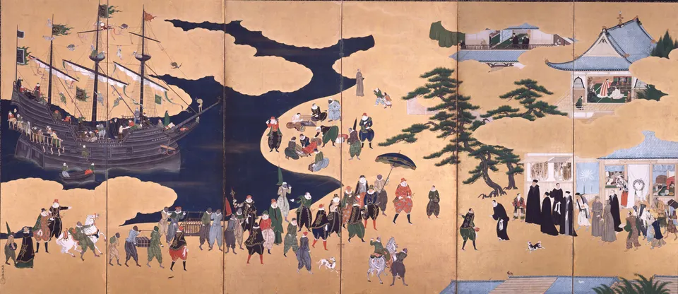 Arrival of the Southern Barbarians by Kanō Naizen, right-hand folding screen