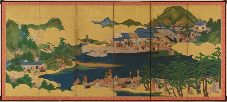 Nanban byōbu attributed to Kanō Takanobu, left-hand screen