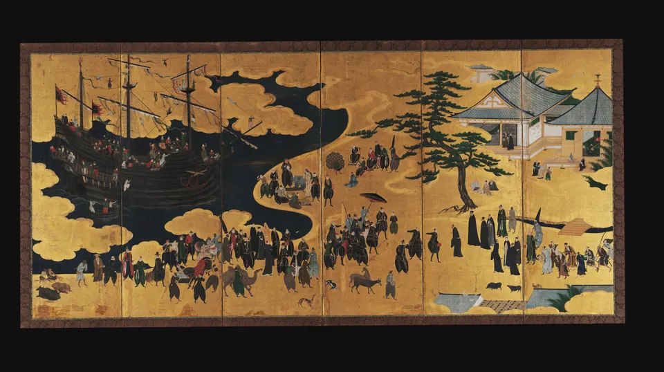 Nanban byōbu by Kanō Naizen, left-hand screen