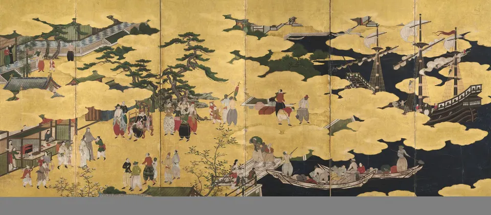 Nanban byōbu, left-hand folding screen