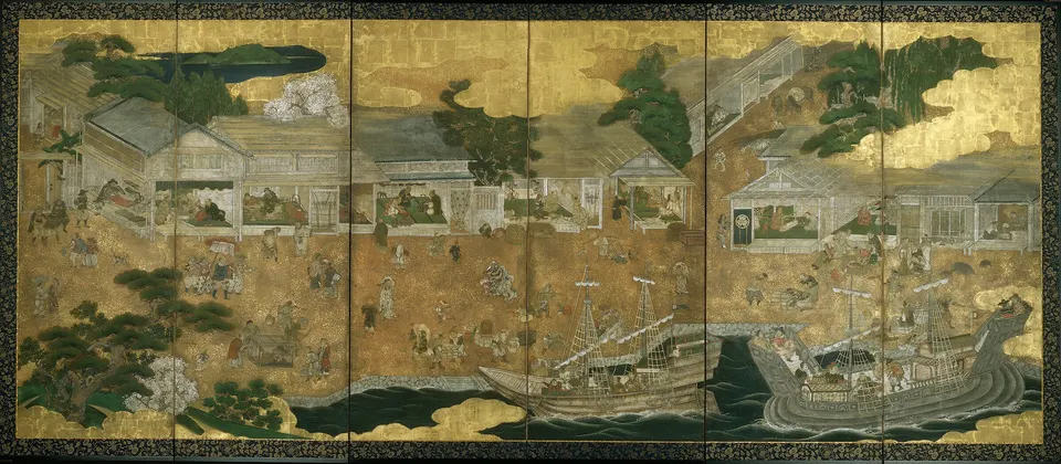Folding Screen Depicting Western Europeans, left screen